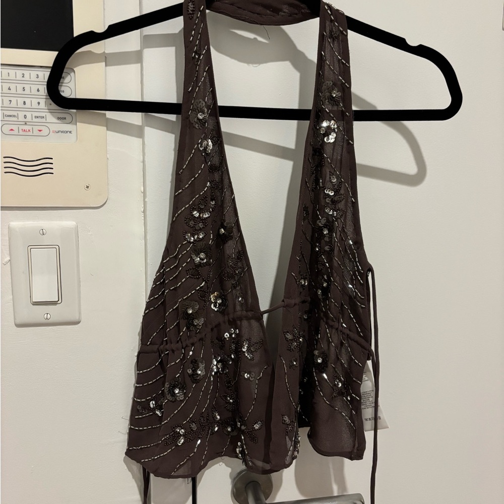 Urban Outfitters Brown Embellished Blouse